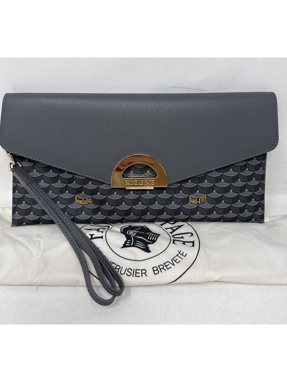 FAURE LE PAGE GRAY CLUTCH BAG SCALE PATTERN PARIS FRANCE